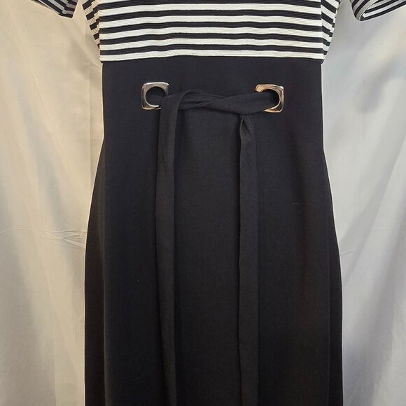 Vintage David Warren Dress Black & White Size 8 Strips Belt Zip - Picture 3 of 12